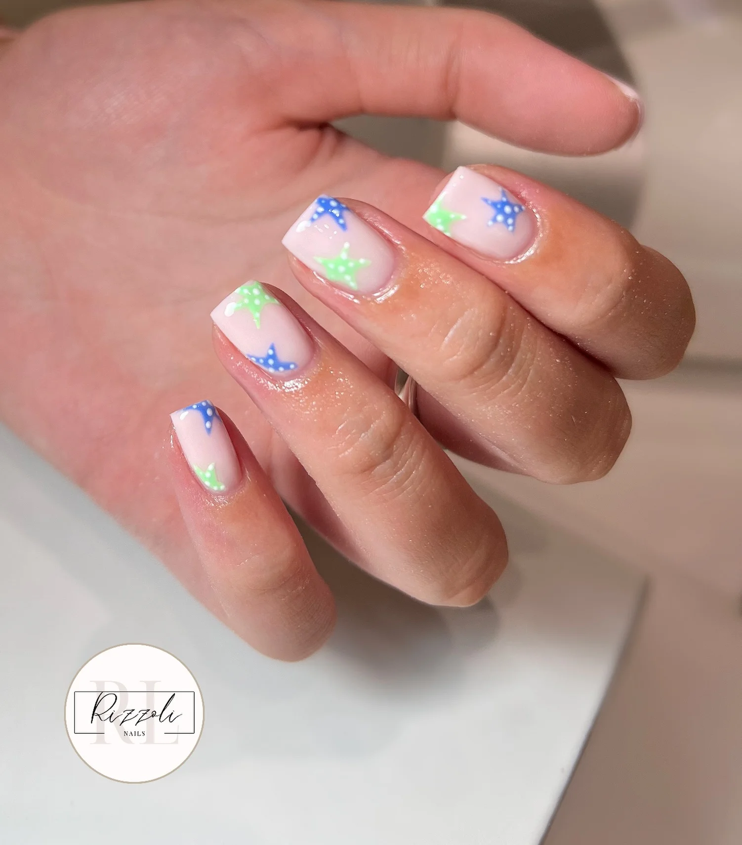 starfish summer nails 2026 Fresh Blue And Green Starfish Nails For Modern Beach Style