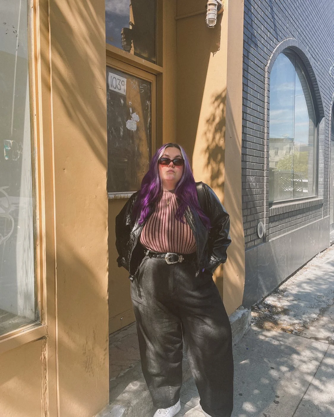 fall outfits for plus size women 2026 Purple Hair And Modern Leather Separates