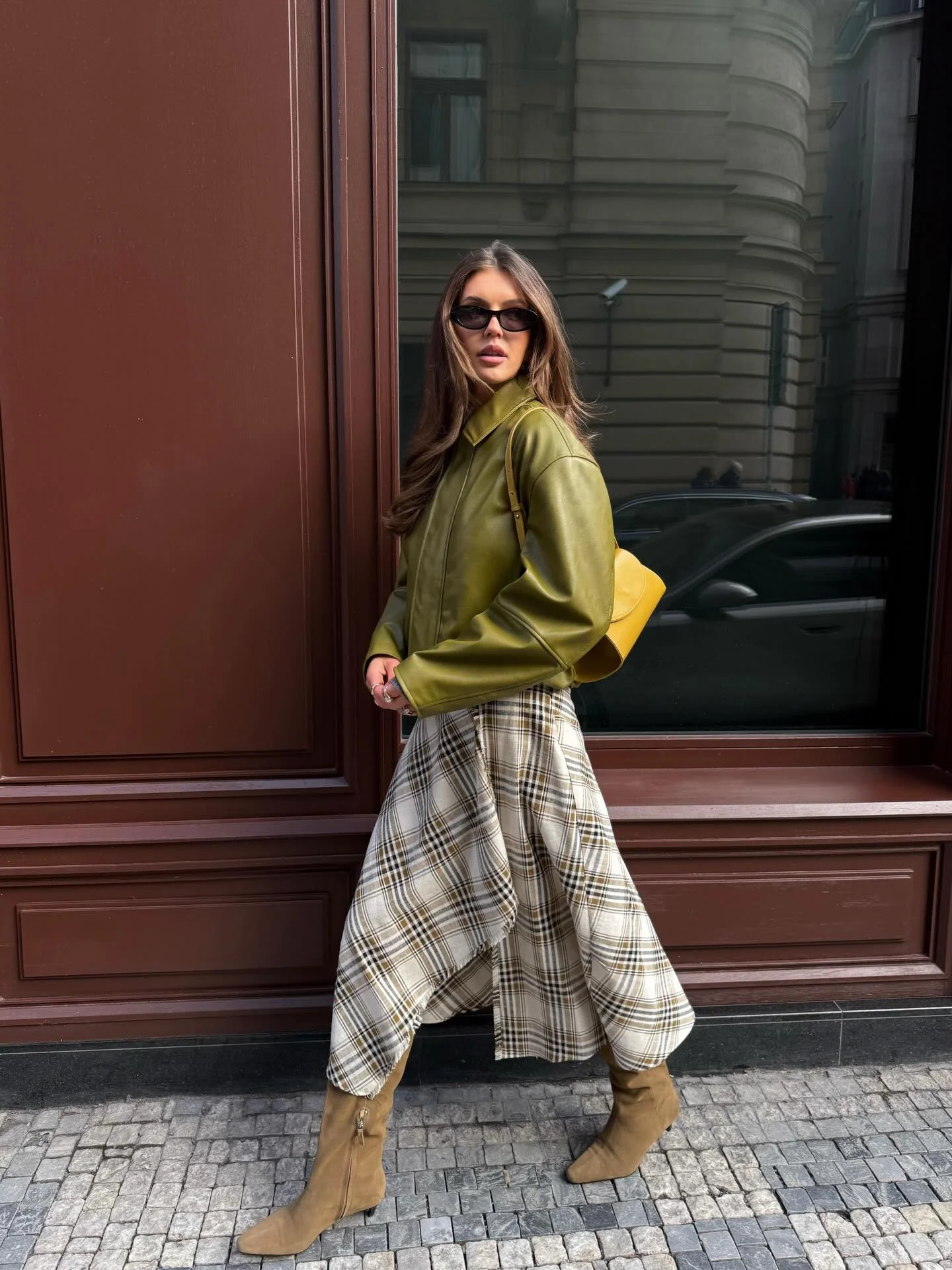 fall outfits with boots 2026 Soft Plaids Meet Modern Leather