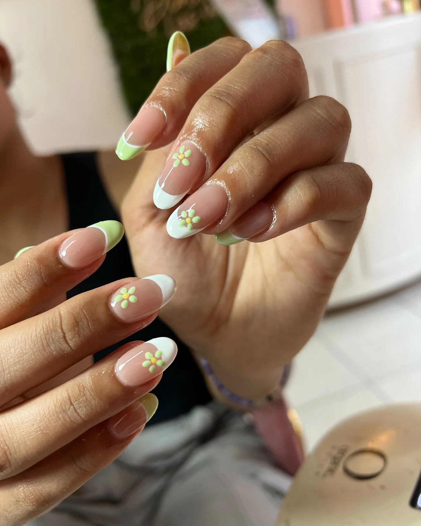 summer oval nails 2026 Fresh Lime Daisy French Tips For Sunny Days