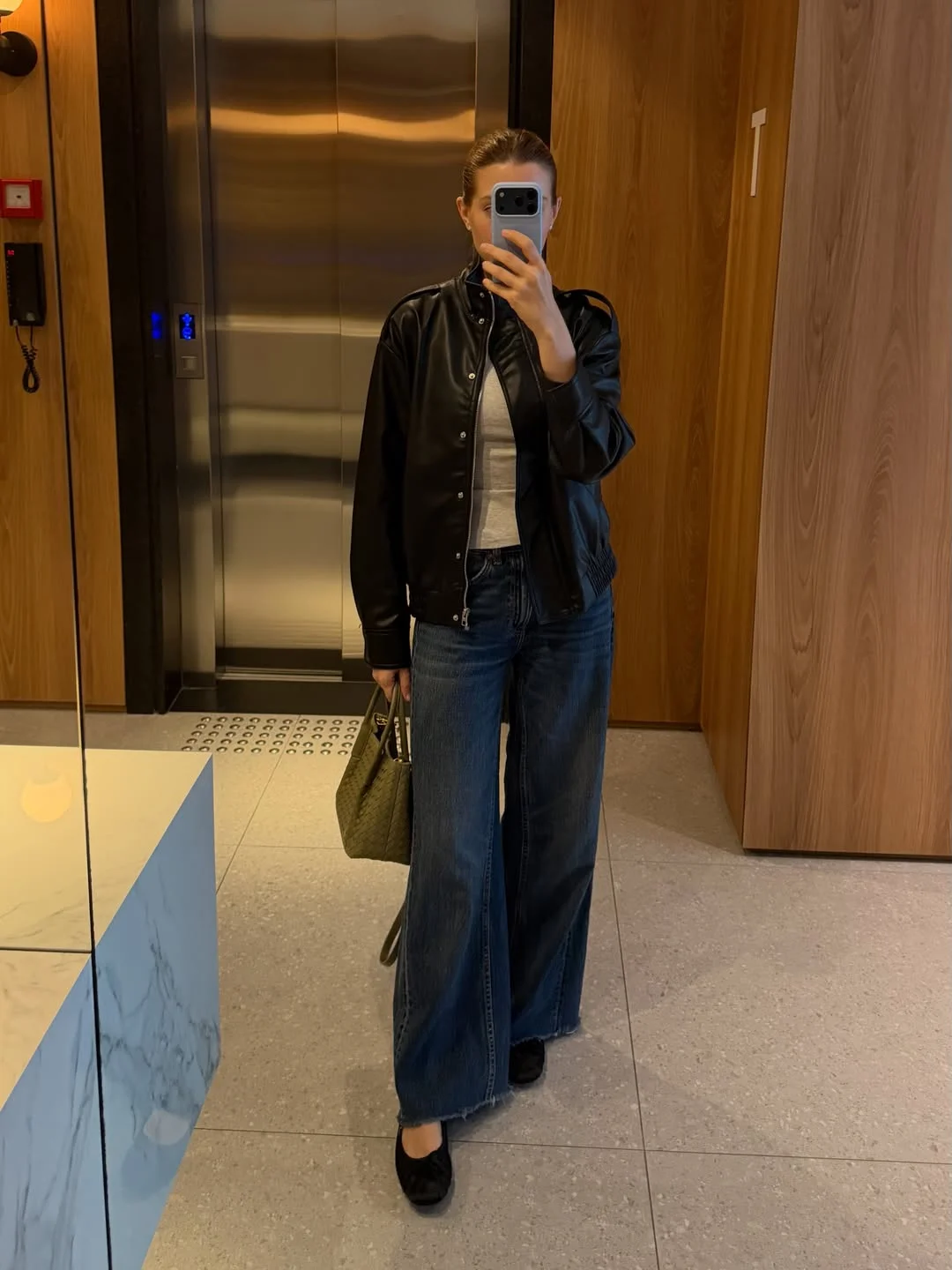 fall denim fashion outfits 2026 Classic Blue Wide-Leg Jeans And Leather Jacket Pairing