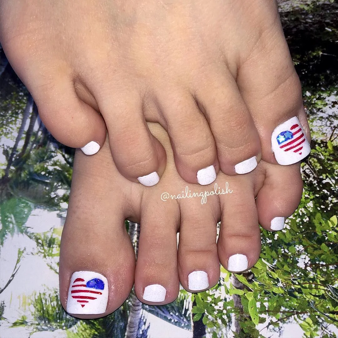 july toe nails design - summer ideas 2026 Classic White And Flag-Inspired Statement Nails