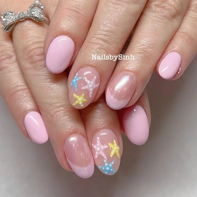 starfish summer nails 2026 Soft Pink Starfish Charm With Playful Pastel Accents