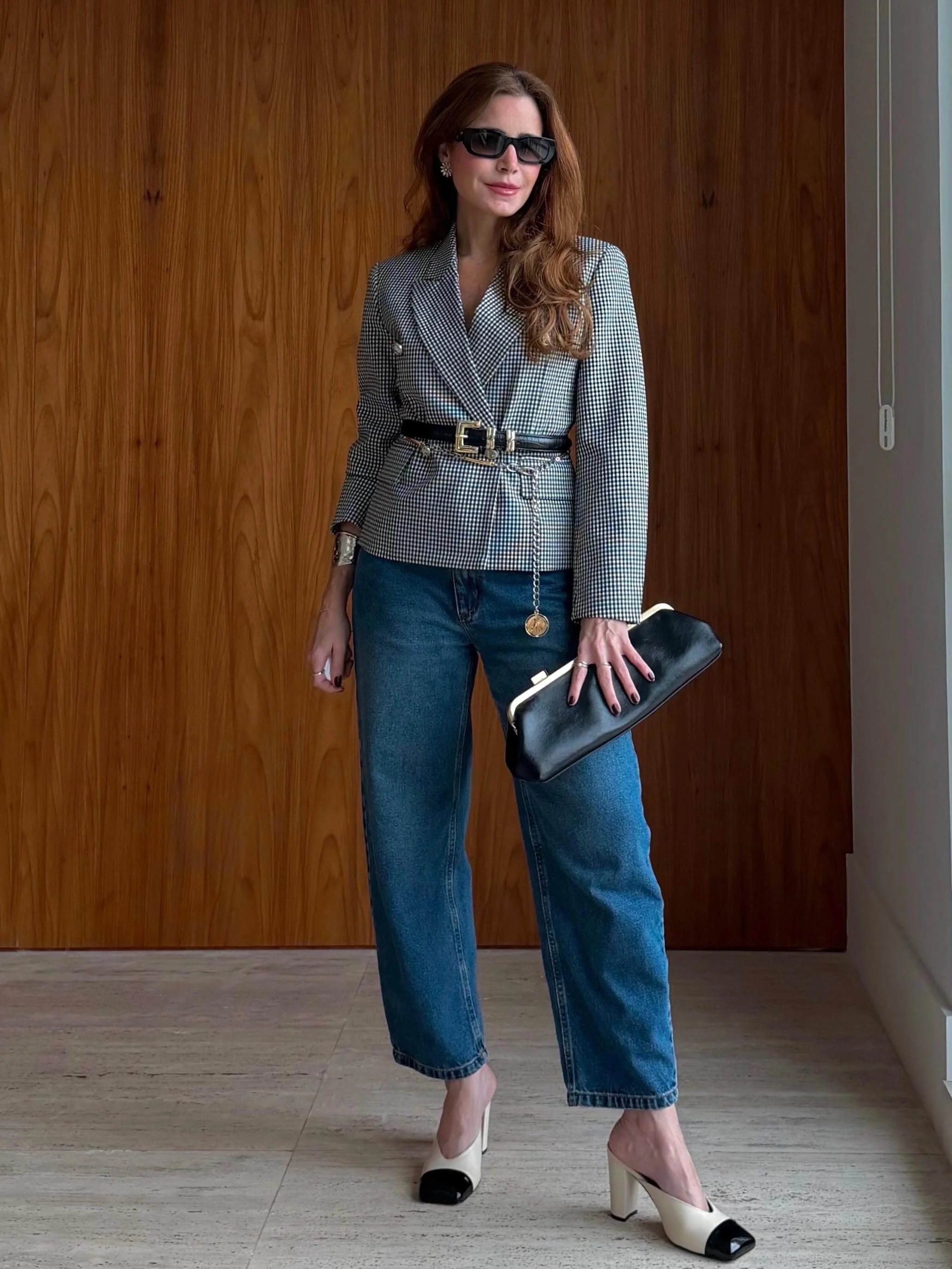 cute fall blazer outfits 2026 Classic Check Blazer With Modern Denim Appeal