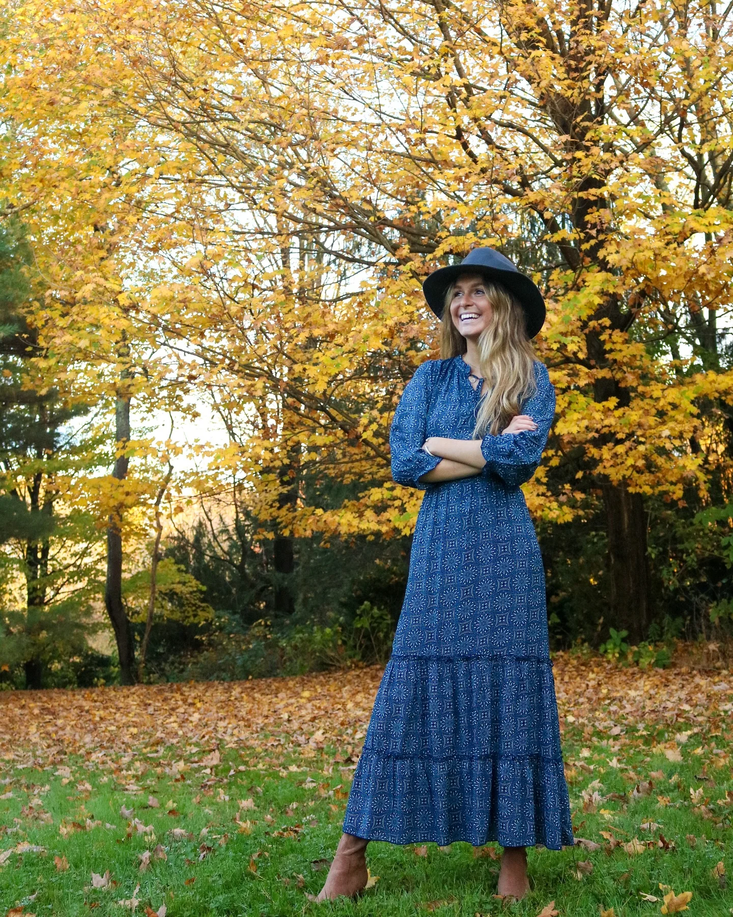 fall outfits with dresses 2026 Flowing Blue Maxi Dress With Countryside Charm
