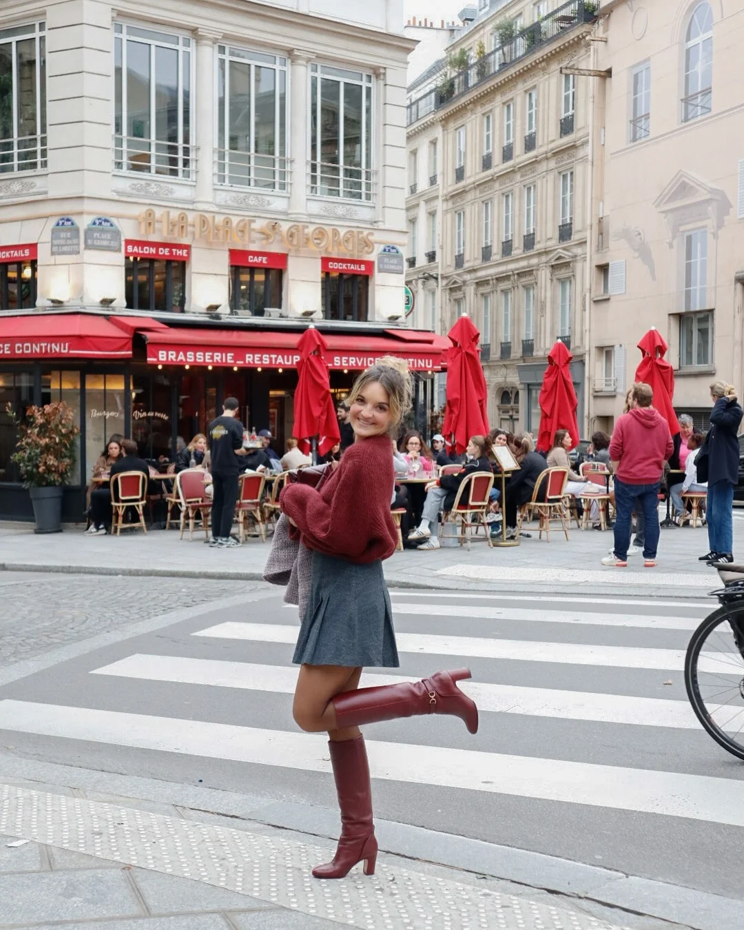 fall outfits with tights 2026 Wine-Toned Boots And Cozy Knit Autumn Charm