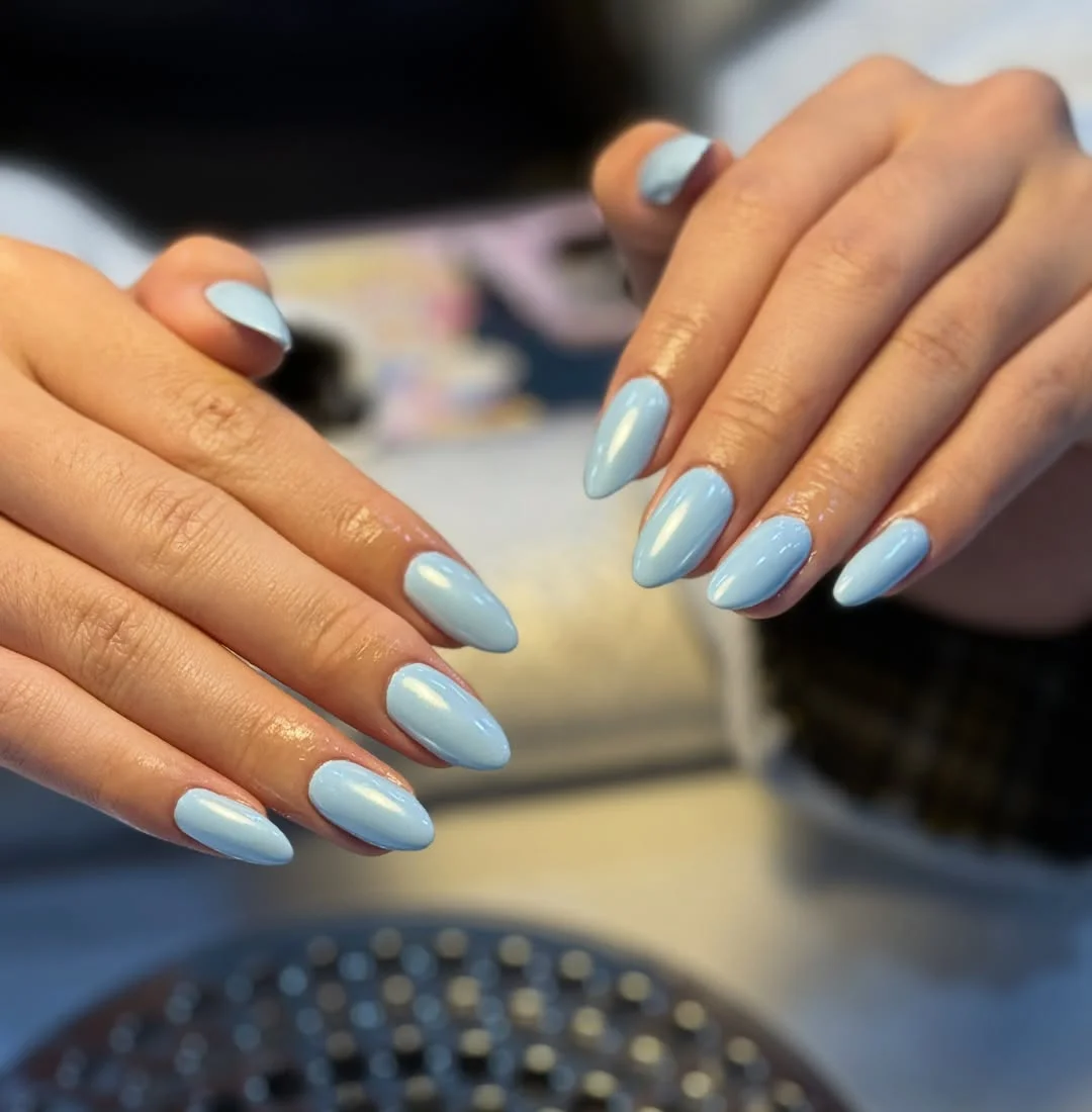 july nail colors ideas 2026 Powder Blue Elegance For Late Summer Days