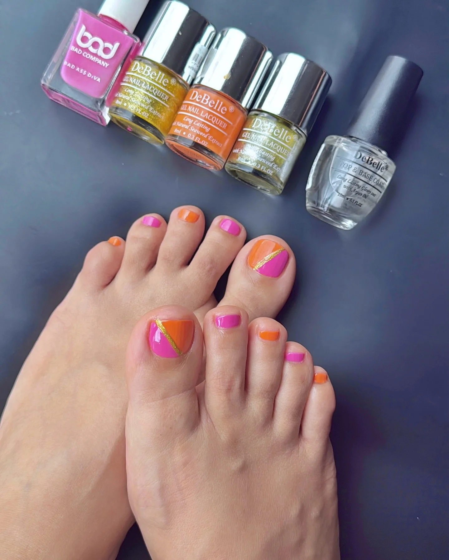 june pedicure ideas Pink And Orange Color Blocking For Bold Summer Style