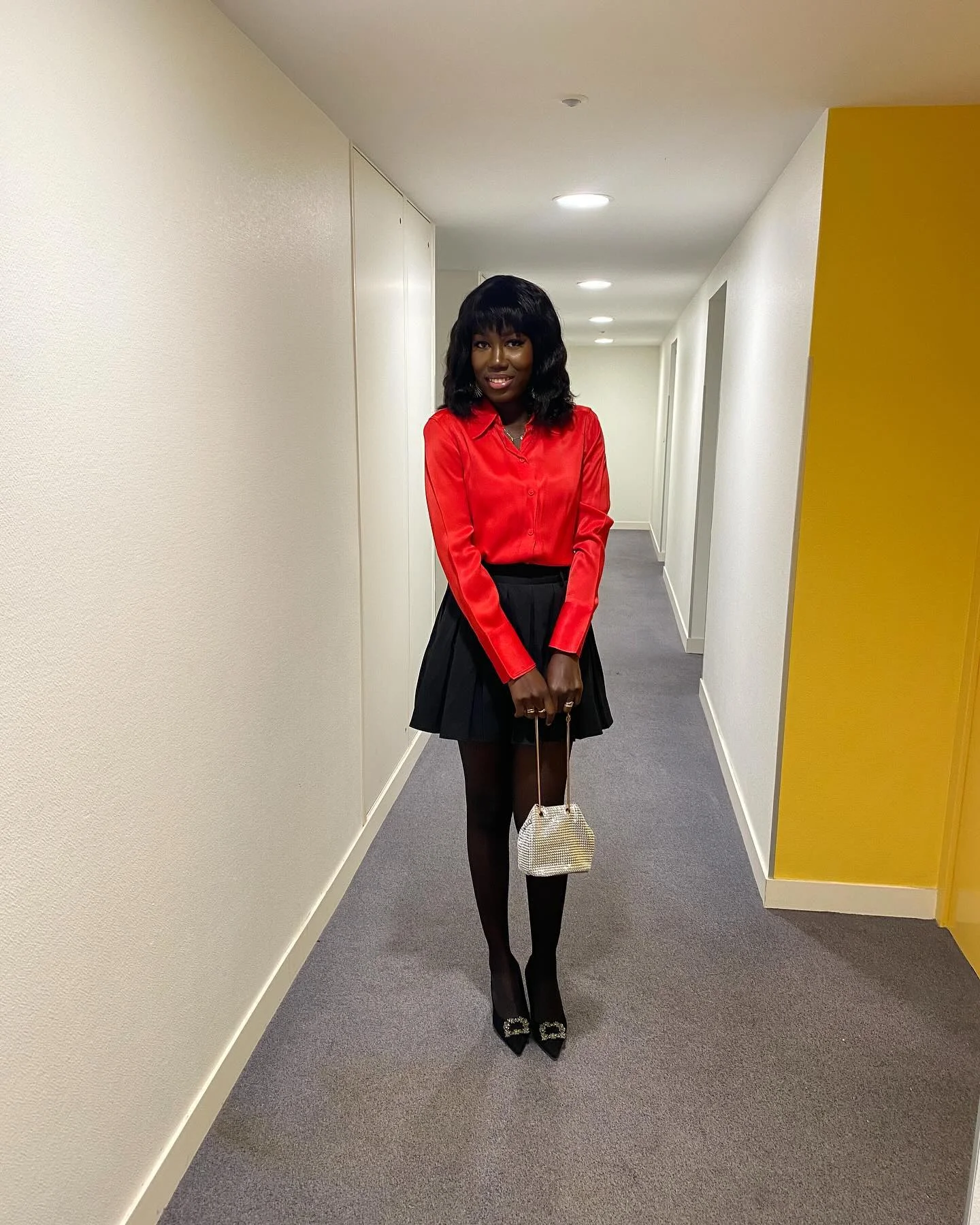 fall 2026 outfits for black women Cherry Red Satin And Flirty Black Mini Styling