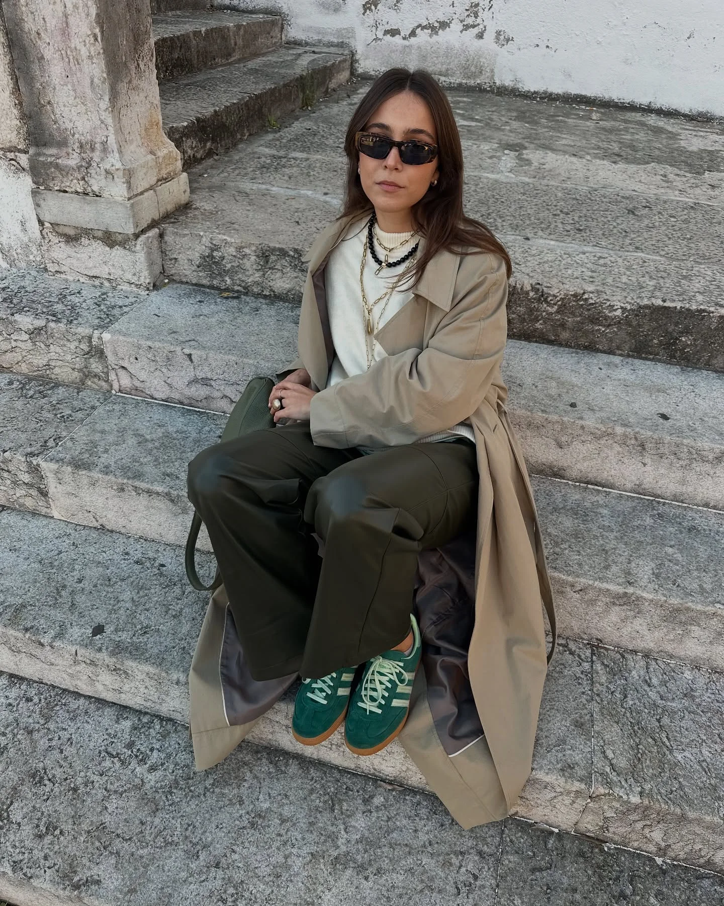 fall outfits with sneakers 2026 Olive Green Accents Meet Modern Trench Coat Styling