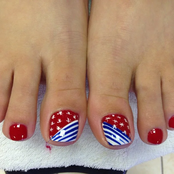 july toe nails design - summer ideas 2026 Classic Americana With Crisp Stripes And Stars