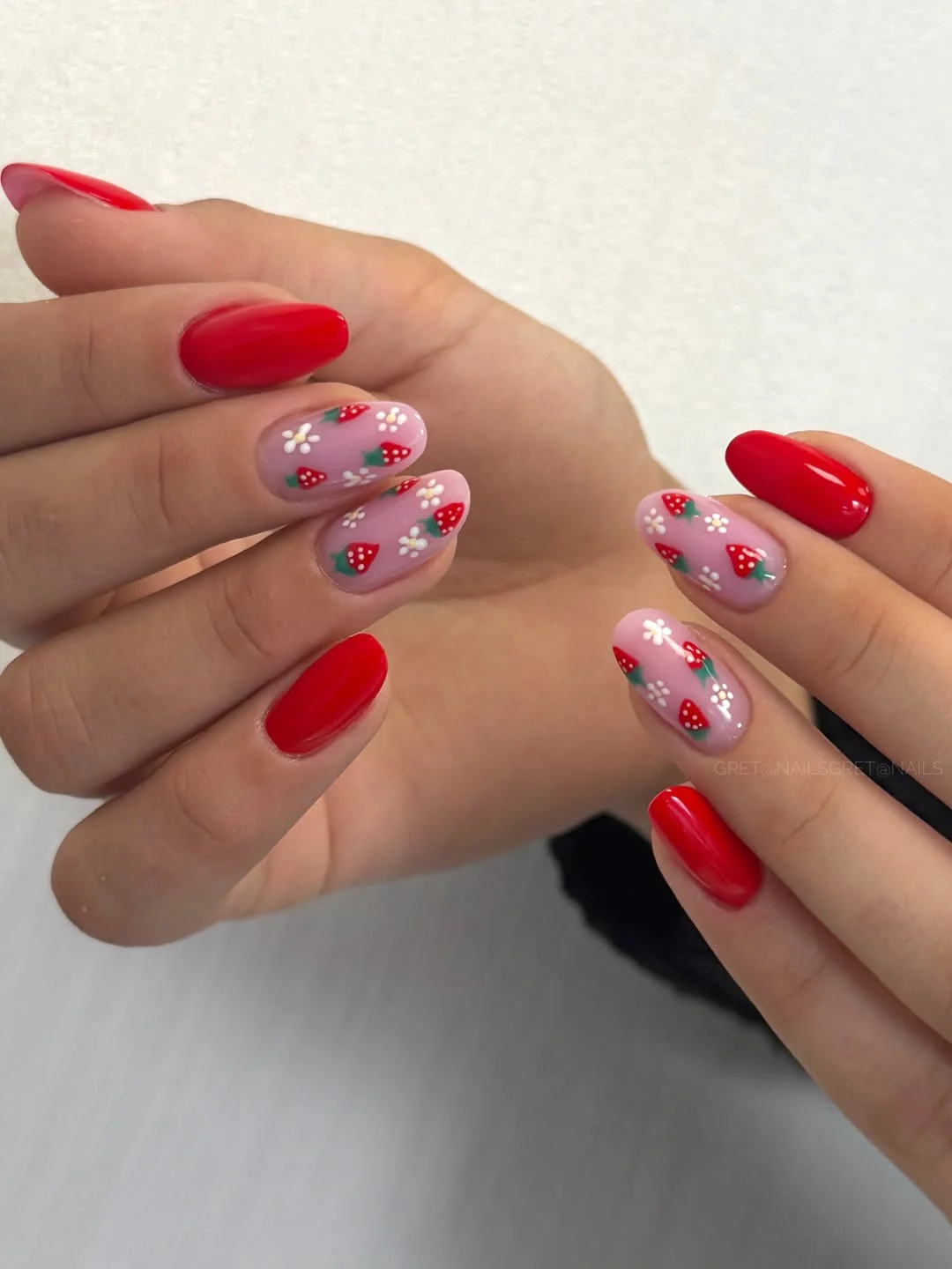 summer oval nails 2026 Sweet Strawberry Garden Charm