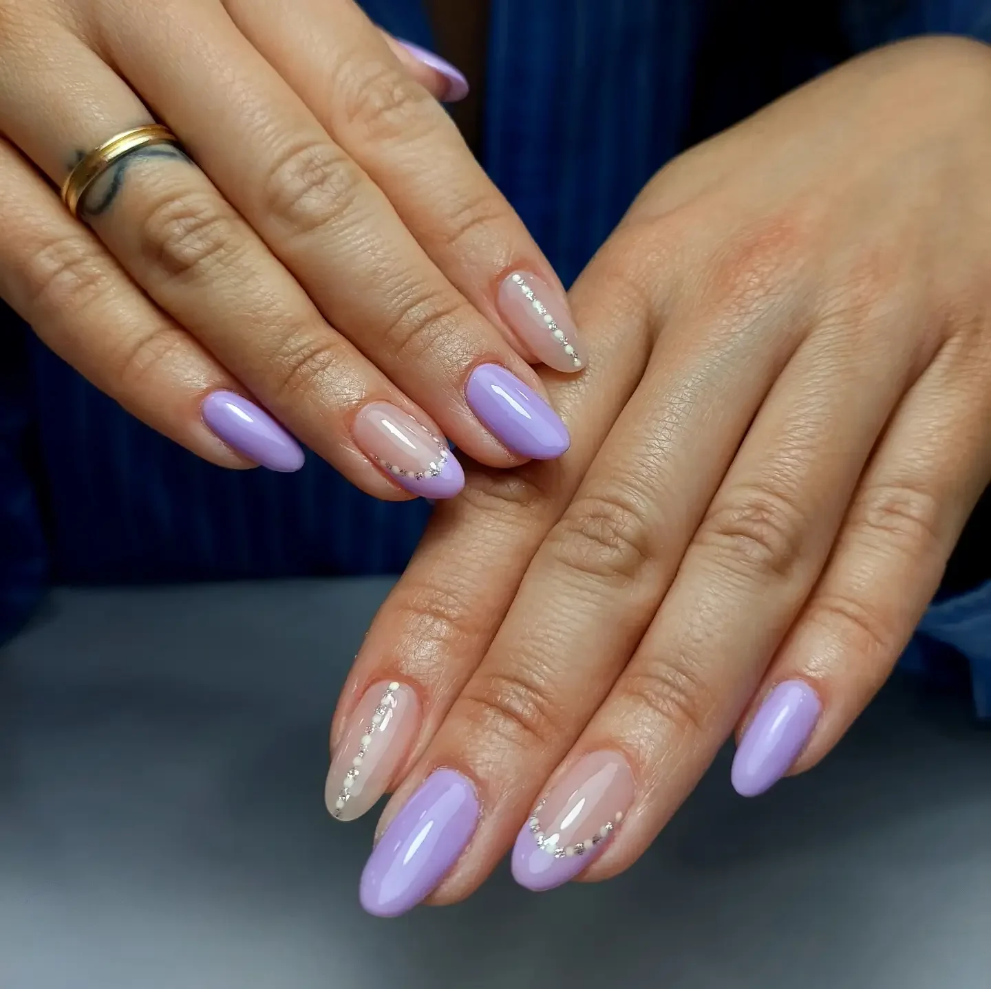 summer oval nails 2026 Lavender Elegance With Crystal Details