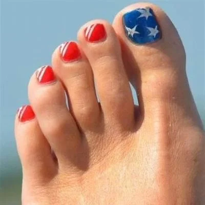 july toe nails design - summer ideas 2026 Minimal Flag-Inspired Statement Toes