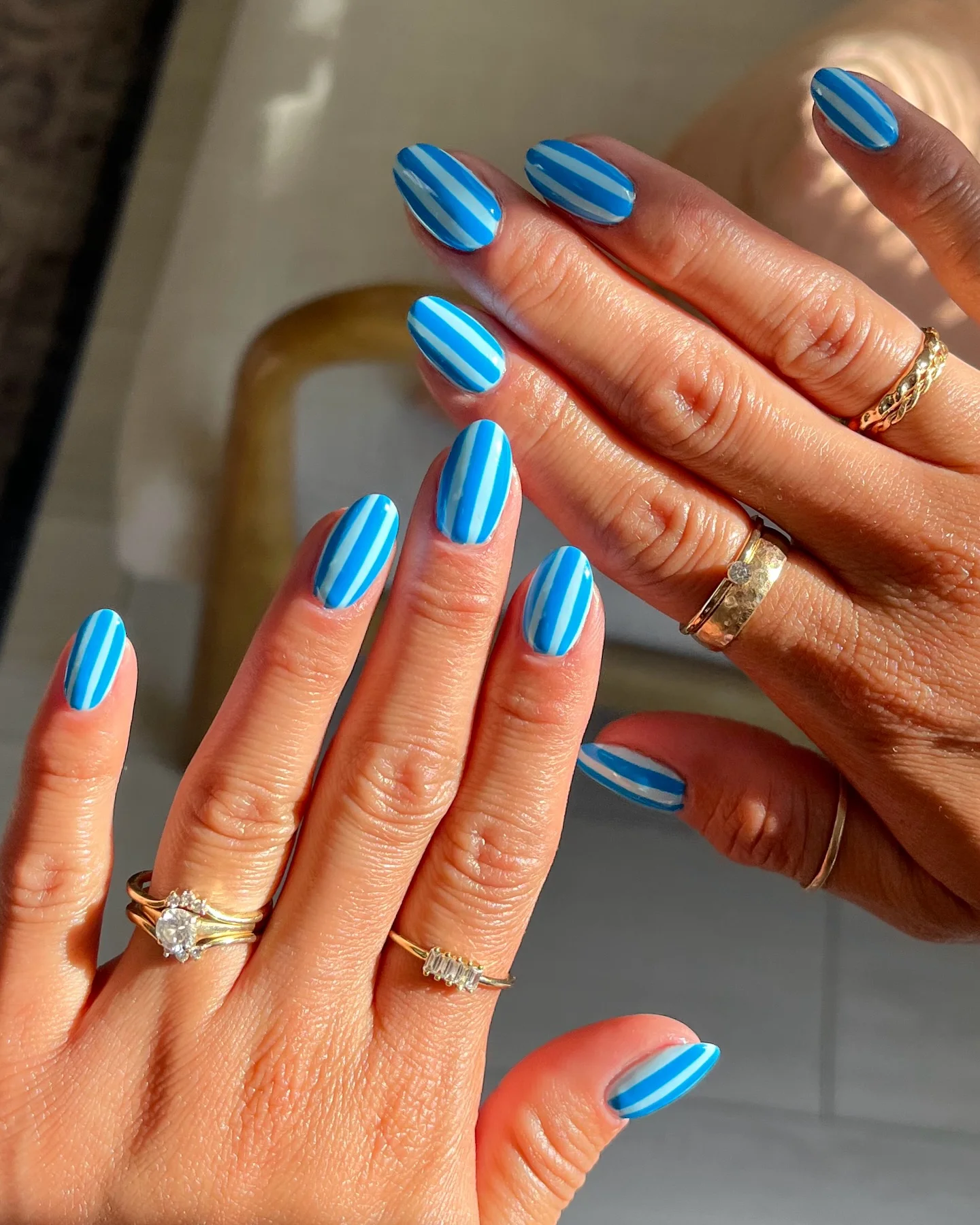 june manicure ideas 2026 Coastal Blue Stripe Statement