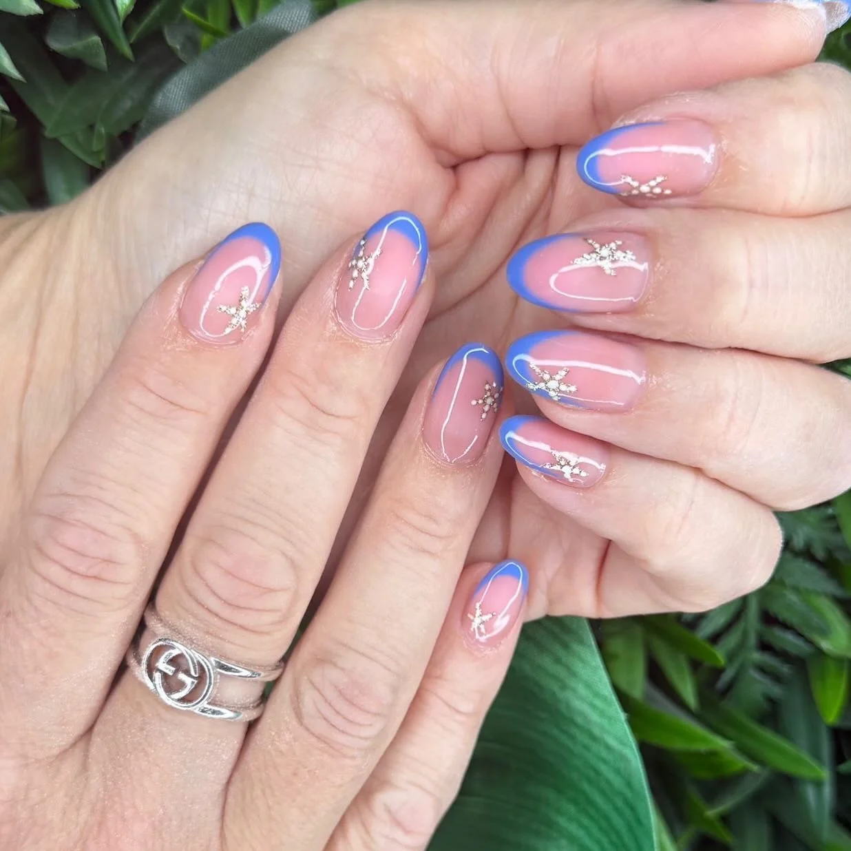 starfish summer nails 2026 Blue French Tips With Sparkling Starfish Accents