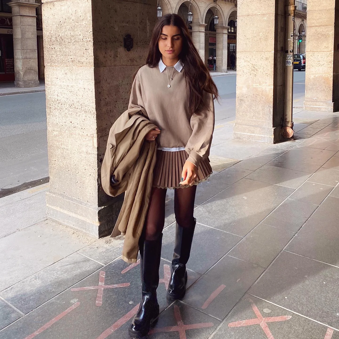 back to school outfits 2026 Neutral Preppy Layers With Pleated Skirt Sophistication