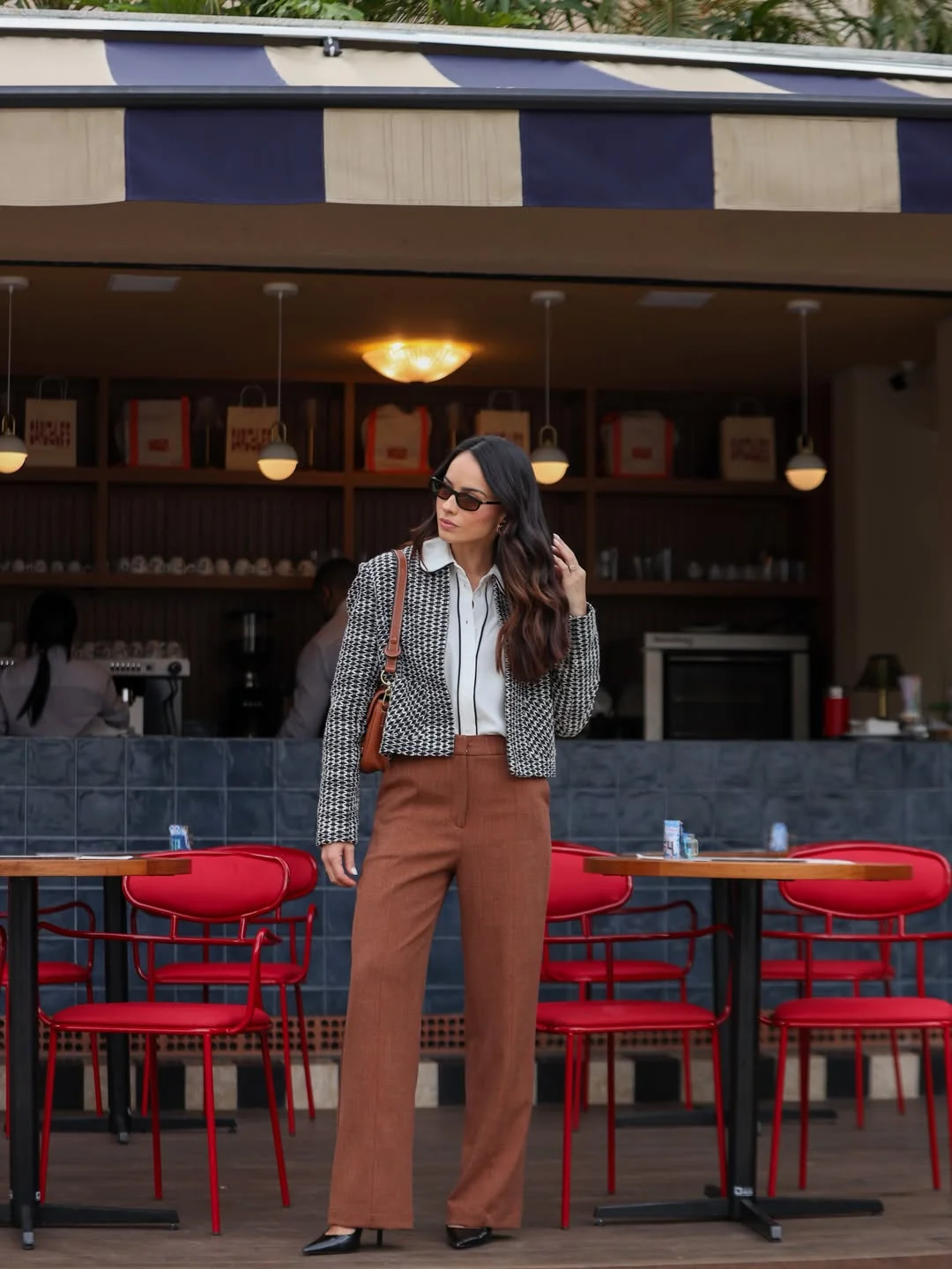 fall pants outfits 2026 Warm Brown Trousers With Textured Layers