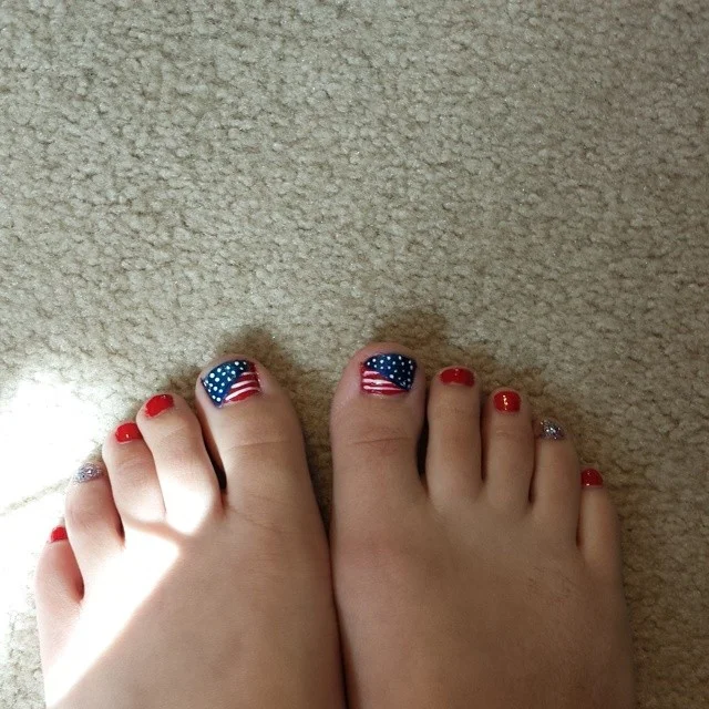july toe nails design - summer ideas 2026 Bold Flag Art With Sparkling Accents